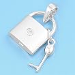 Sterling Silver Pendant - Padlock And Key - Clear Cubic Zirconia - 14mm Height