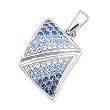 Sterling Silver Pendant - Geometric Shape - Clear / Aquamarine / Blue Topaz Cubic Zerconia - 22mm Height