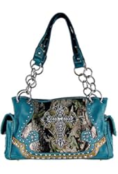 TURQUOISE WESTERN MOSSY CAMO CROSS CONCEALED CARRY LOOK SHOULDER HANDBAG COUNTRY FASHION PURSE