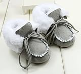 （セ・ミニョン）C'est mignon　ベビーシューズ　ファーストシューズ　ヒモリボン　モコモコ　グレー (12cm)