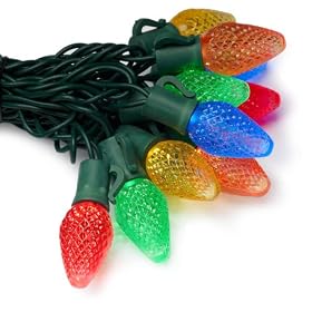Bethlehem Lighting Indoor/Outdoor C7 LED Faceted Cone 25-Christmas Light Set, Multi-Color