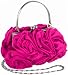 Fusion Pink Enormous Rosette Roses Framed Clasp Evening Handbag Clutch Purse Convertible Bag w/Hidden Handle, Shoulder Chain