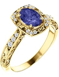 14K Yellow Gold 7.00x5.00mm Oval Cut Tanzanite and Diamond Ring -- LIFETIME WARRANTY