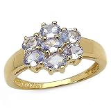 1.20 Carat Genuine Tanzanite 14K Yellow Gold Over Silver Ring