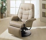 Modern Style Taught Pulled Bone Leatherette Fabric Cushion Swivel Recliner with Tilt Back Function
