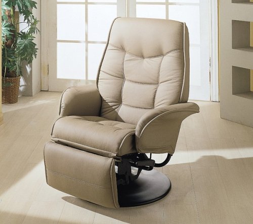 Modern Style Taught Pulled Bone Leatherette Fabric Cushion Swivel Recliner with Tilt Back Function