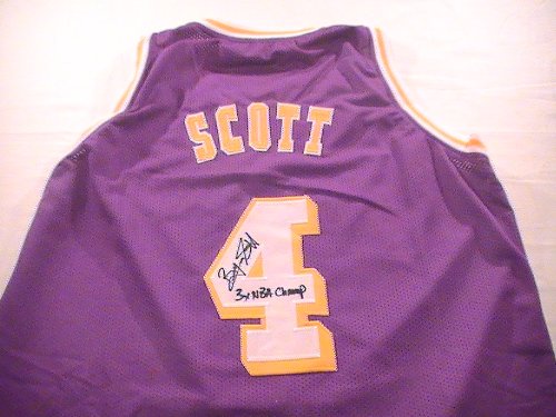 BYRON SCOTT SIGNED AUTOGRAPHED JERSEY LOS ANGELES LAKERS 3 X NBA CHAMP PURPLE COA + PROOF PHOTO