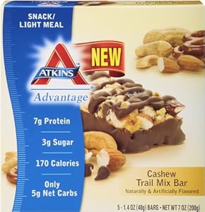 Atkins Advantage Cashew Tail Mix Light Meal Bar, 5 Count Bars (Pack of 6)
