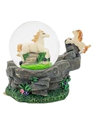 Home: White Horses 3 x 3 Miniature Resin Stone 45MM Water Globe Table Top Figurine - Cadona International, Inc