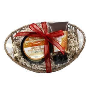 Upper Canada Soap & Candle Naturally Small Sea Grass Basket Gift Set with Hand and Body Wash and Body Butter, Warm Honey Nectar