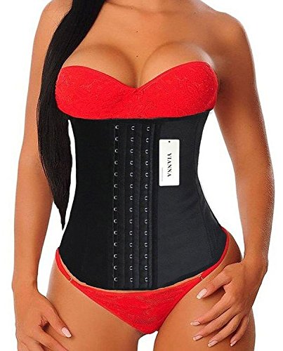 YIANNA Women s Latex Sport Girdle Waist Training Corset Waist Shaper for weight loss, Size L (Black)