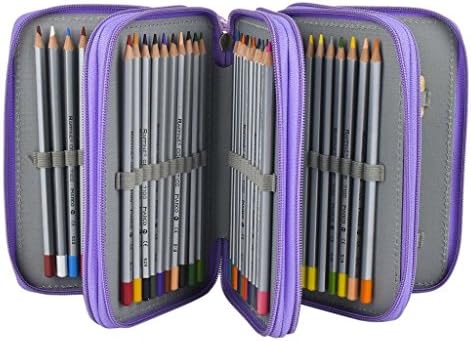 72 Slots 4-layer Super Large Capacity Oxford Colored Pencil Case for 72 Color Pencil Set Sketch/ Secret Garden Coloring Book Adult Student Drawing Colored Pencil Bag Pouch Makeup Case (Purple)