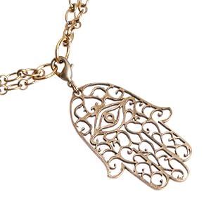 Large Hamsa Peace Bronze Pendant Necklace on 36
