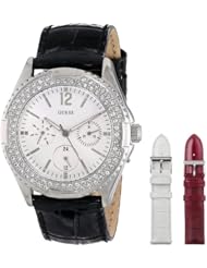 GUESS Womens U0086L3 Feminine Classic Interchangeable Leather Straps Silver-Tone Watch