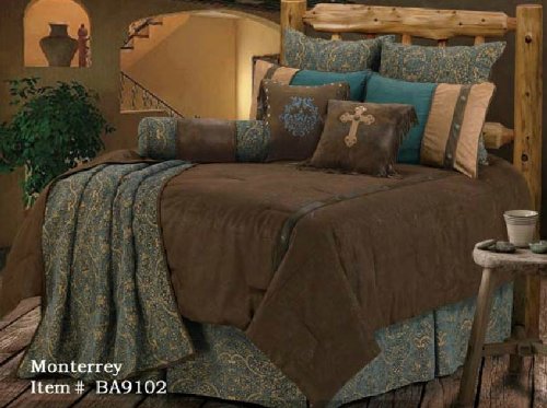 Western Bedding Turquoise and Beige Mosaic 5 Piece Queen