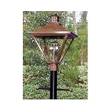 Gas Light America 820CSU Hunter Series Copper Natural Gas Light With Dual Mantle Burner And Solid Top On Post Mount