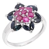 1.7ct Genuine Natural Sapphire and Ruby Gemstone 10k White Gold Ring