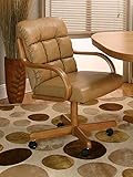 Casual Rolling Caster Dining Chair with Swivel Tilt in Oak Wood with Bonded Leather Seat and Back (Set of 2)