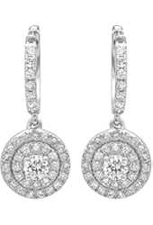 0.70 Carat (ctw) 14K White Gold Round White Diamond Ladies Halo Style Dangling Earrings 3/4 CT