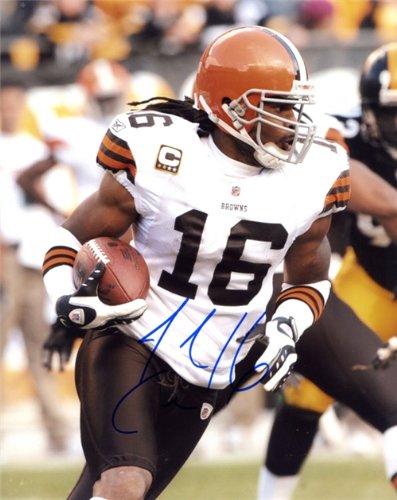 Joshua Cribbs Autographed/Hand Signed Running with the Ball 8x10 Photo