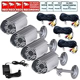 VideoSecu 4 Day Night Vision Audio Bullet Security Cameras Built-in 36 IR Infrared LEDs for CCTV DVR Home Surveillance System with Extension Cables and Power Supply IR806ASKC4 CJS