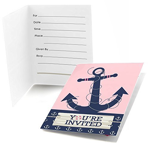Ahoy - Nautical Girl - Fill In Baby Shower or Birthday Party Invitations (8 count)
