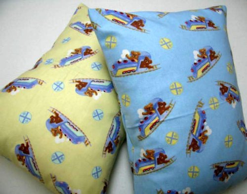 <br />Crib / Toddler Baby Pillow Case - Flannel Pillow Sham - Railroad Bears - Made In USA