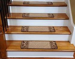 Carpet Stair Treads - Caramel Scroll Border