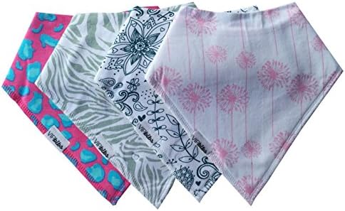 SPECIAL OFFER!! Baby Bandana Drool Bibs Set of 4 for Girls, Super Soft, Absorbent, Adjustable Snaps, Made of Organic Cotton and Fleece. Burpy Bib for Girl Vipbibs