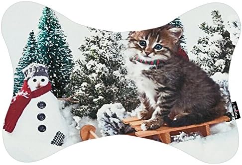 i FaMuRay Tabby Kitten Sled Snow Snowman Pine Trees HD Background Design Car Neck Support Pillow with Headrest Strap