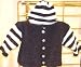 Knitted on Hand Knitting Machine Finished By Hand Crochet Navy Chenille with Light Blue Stripe Infant Boys Cardigan, Hat Set Sleeves and Hat with Four Stripes