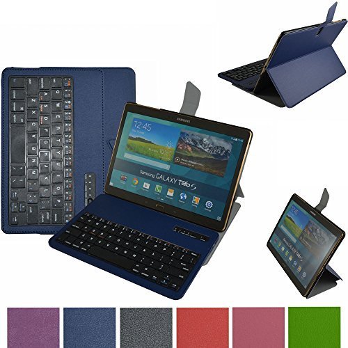 Mama Mouth Samsung Tab Bluetooth Keyboard case--Lightweight Ultra Slim Shell Stand PU Leather Case With Romovable Bluetooth Keyboard For 10.5" Samsung Galaxy Tab S 10.5 T800 T801 T805 Tablet Blue