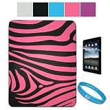 Premium Zebra Design Protective Soft Silicone Skin Cover for Apple iPad + Clear Screen Protector for Apple iPad + SumacLife TM Wisdom Courage Wristband, Pink Zebra
