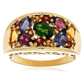 14k Yellow Gold Multi-Gemstone Cocktail Ring, Size 7 by 