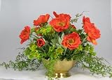 Orange Poppy Silk Arrangement in a Brass Crown Bowl