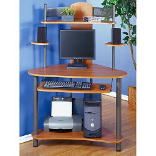 Studio RTA Eagle Compact Corner Wood Computer Desk in Pewter and Teak