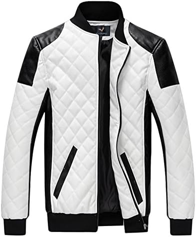 Men's New Autumn & Winter Leather Jacket Motorcycle Bomber Jacket Coat Plus Size (L(Asia Tag 3XL), White)