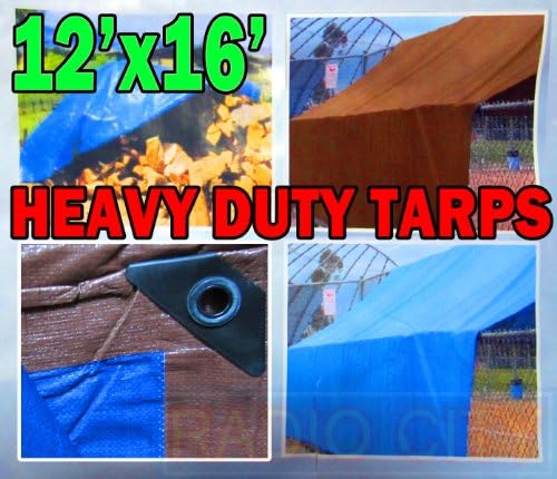Heavy Duty (2 Pack) Brown / Blue Tarp 12 ft x 16 ft (3.6 m x 4.8 m) - Maximum Weather Protection