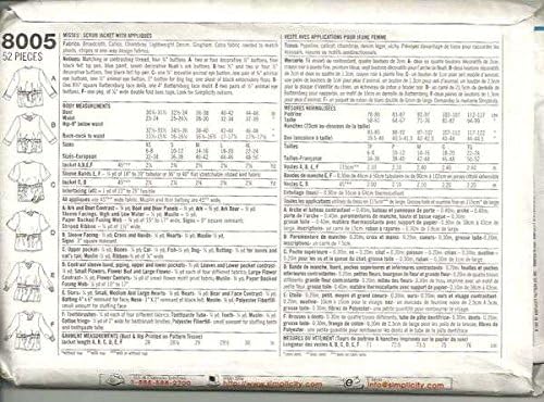 Simplicity Crafts Pattern 8005 Scrubs Jacket with Appliques Size AA xs, sm, m