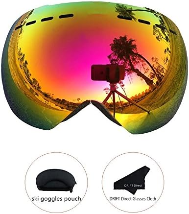 DRIFT Direct Adult Winter Outdoor Snow Sports Anti-fog Double Lens UV 400 Protection Wide view Snowboard Ski Goggles Skateboard Skiing Snowmobile Eyewear with Detachable Lens (Red)