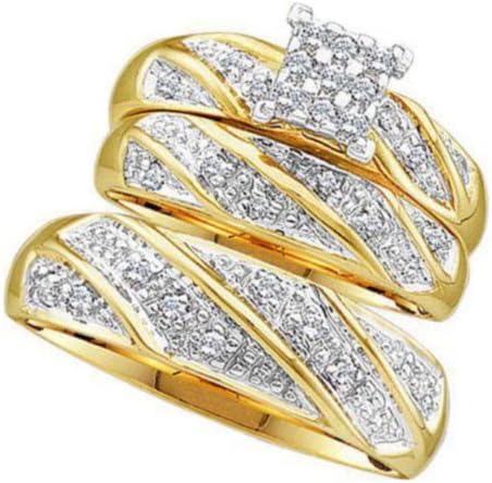 0.3 cttw 10k Yellow Gold Diamond Trio Bridal Sets His and Hers Wedding Ring Sets (Sizes 5-11)