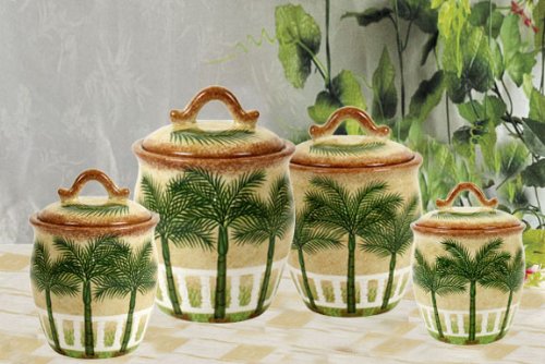 4PC CANISTER SET PALM TREE DECOR