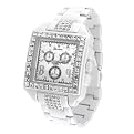 Geneva Platinum Mens Square Bezel Link Watch - 8"