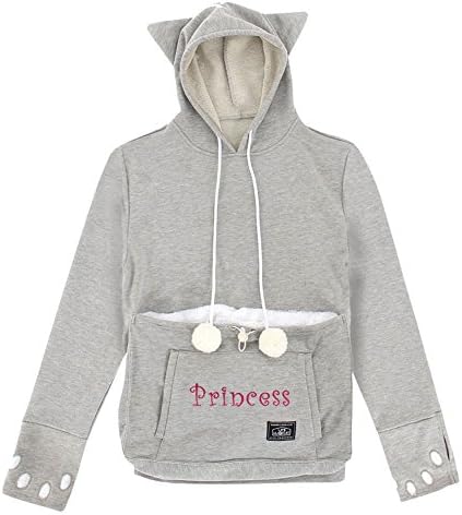 Women's Mewgaroo Custom Pet Holder Hoodie Sweatshirt - Gray - Large