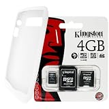 Kingston 4GB MicroSD Card With SD and MiniSD Adapters and Blackberry White Color Matte Finish Silicone Skin Case for BlackBerry Pearl 3G 9100