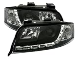 Produkt-Bild: Scheinwerfer mit LED Standlicht, passend f&uuml;r Audi A6 Typ 4B C5, Mod. Bj. 5/01-4/04. Ausf&uuml;hrung: Klarglas Schwarz.