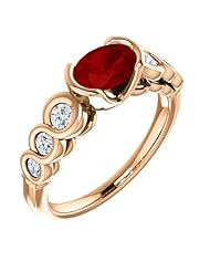 18K Rose Gold 7.00x5.00mm Oval Cut Ruby and Diamond Ring -- LIFETIME WARRANTY