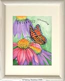 Monarch on Cone Flowers with Frame by Nancy DeJesus