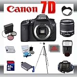 Canon EOS 7D Digital SLR Camera Body with Canon 18-55mm for Canon Digital SLR Cameras + 4GB Memory Card + Digital Flash + SD Memory Card Reader + Li-Ion Replacement Battery Pack + Deluxe Cleaning Kit + Carrying Case + Tripod + LCD Protectors + Cleaning Cloth Deluxe Kit + 3 Piece Lens Filter Kit
