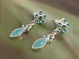 Image of Fashion earrings 763 blue floral and drop on silver colour metal